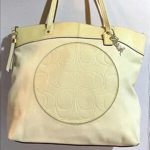 Michael kors beige white leather satchel handbag
